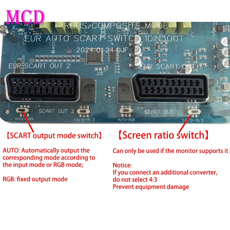 EU Scart Splitter 10 In 3 Out Distributor Auto RGBS Video Converter Switcher Board for MD/SFC/PS 123/SSDC/Wii EU Plug 2024 Newes