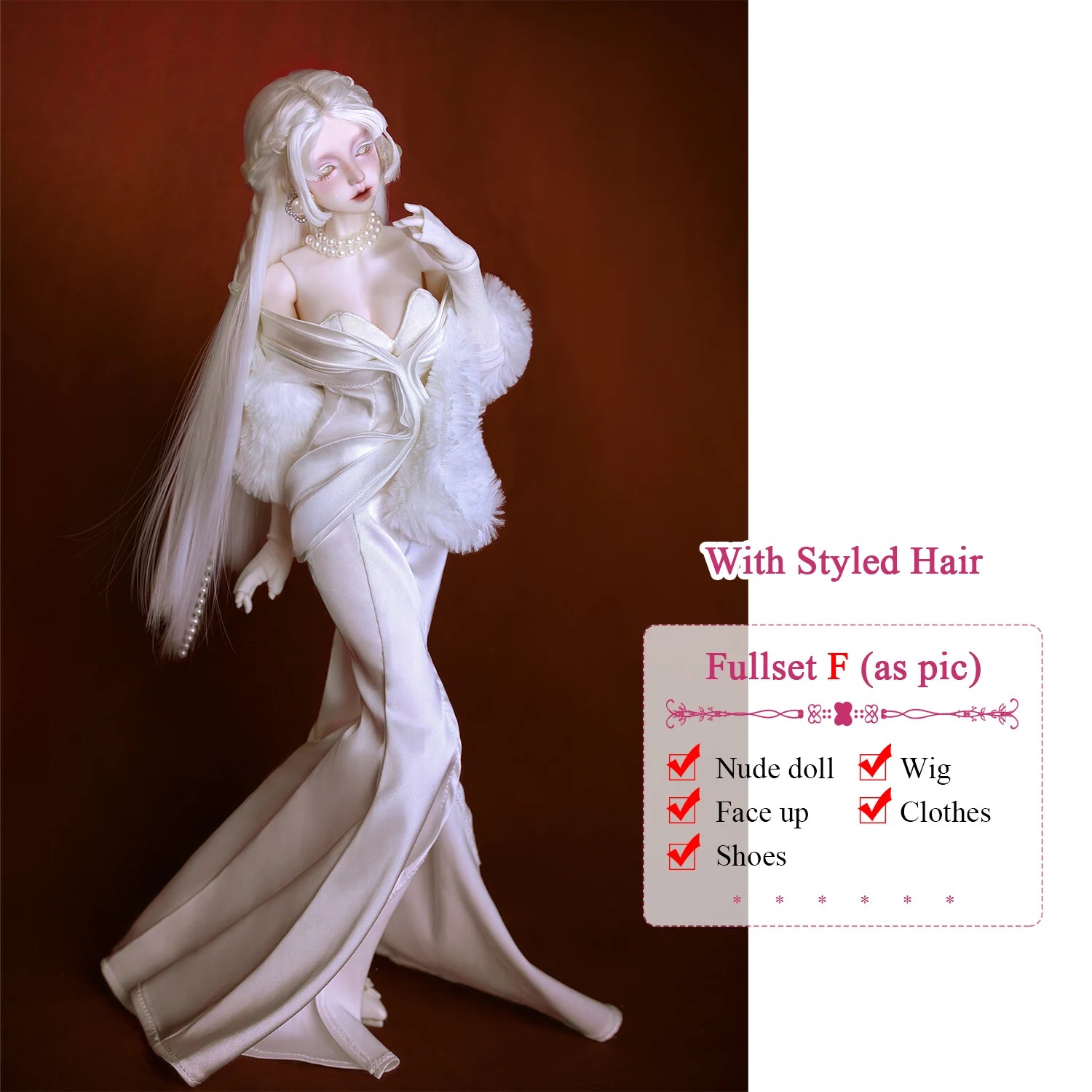 JOYBJD Lvy 1/4 Ball Jointed Doll Classic Elegant Style Noble Lady White Dress Full Set Gift Handmade Collectible BJD