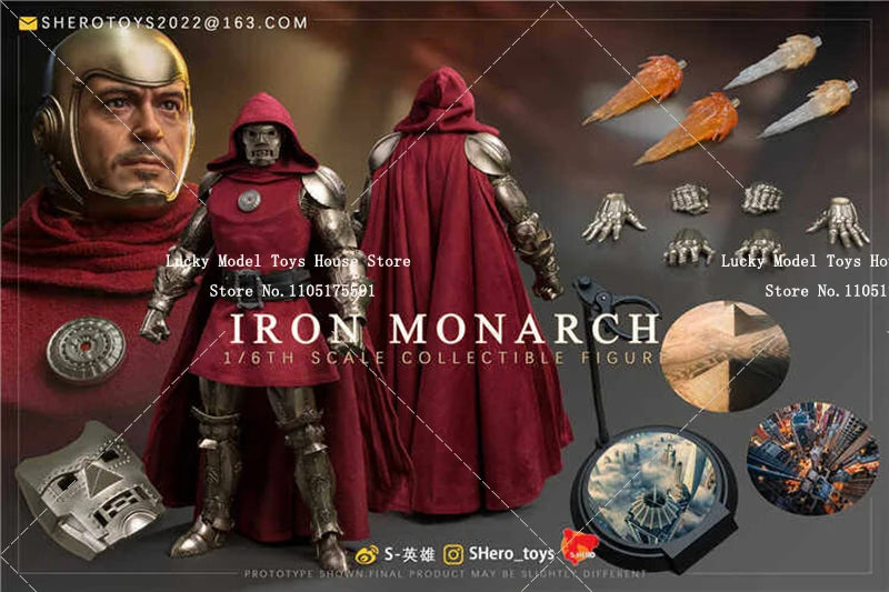 S-HERO 1/6 SH003 Iron Monarch Red Cloack Caped Man Action Figure Collection Tony Movie Villain 12" Full Set Soldier Model Gifts