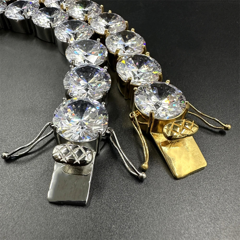 20mm Big Iced Stainless Steel Tennis Link Chain Necklaces for Men Women No Fade Bling Zircon Goth Hip Hop Jewelry Free Shipping