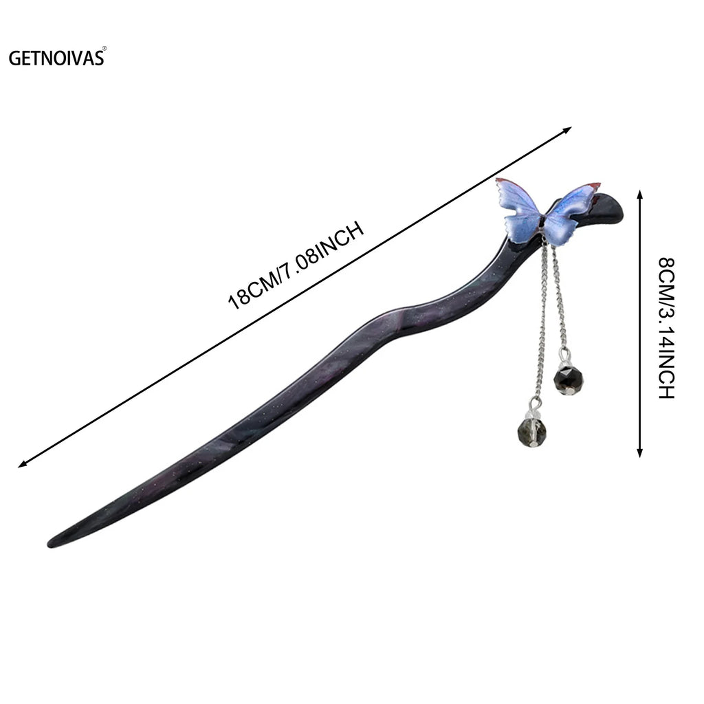 Mode Schmetterling Haar Sticks Chinesischen Retro Mädchen Lange Quaste Haarnadeln Essigsäure Kopfschmuck Brötchen Maker Haar Styling Zubehör