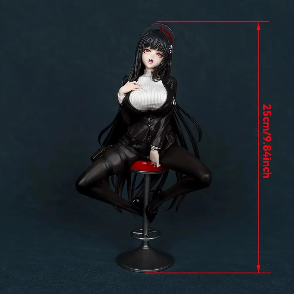 25cm Blue Archive Tsukatsuki Rio Anime Figure Black Silk Sitting Tsukatsuki Rio Figures Sexy Uniform Girl Figurine Collect Toys