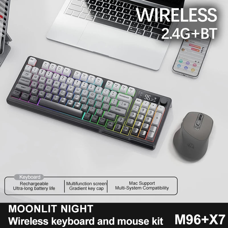 M96 Screen Wireless Keyboard Mouse Kit ZIYOULANG Bluetooth Keyboard With Mouse Gaming,Electronic Screen, Multi-Device Connection