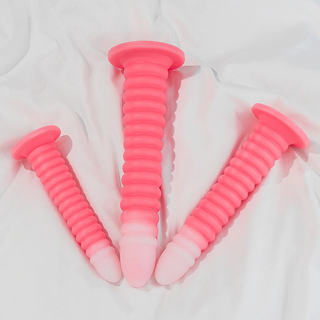 Gradient Pink Anal Plug Massager With Threaded Suction Cup Rear Multi-size Unisex Extra Long Anal Plug Adult Erotic Sex Toys