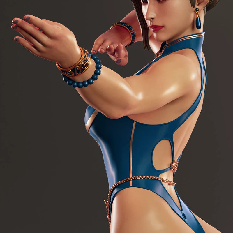 24CM Game Character 5909 SF6 Chun Li 3D Print Model Unassembled Unpainted GK Figure White Resin Model Kit