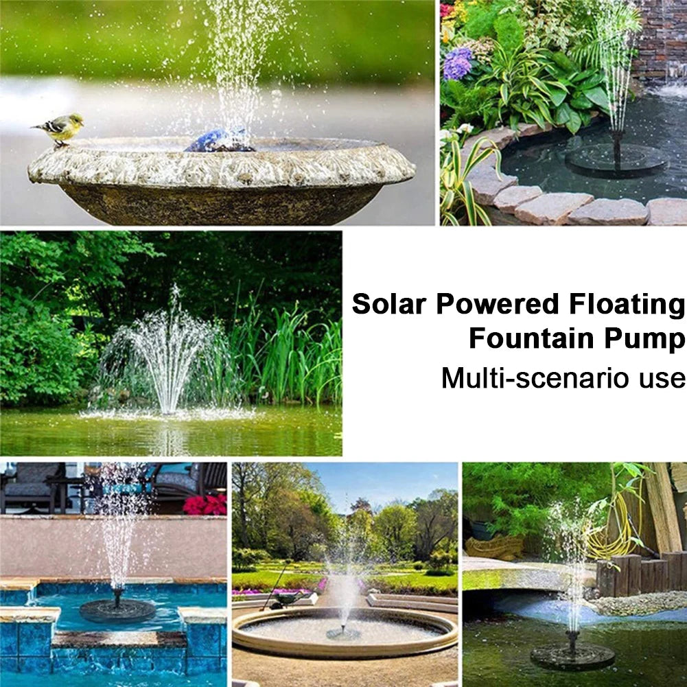 1W Outdoor Solar Fountain Pumps 35-50CM Free Standing Floating Birdbath Water Pumps with 6 Nozzles for Fish Tank Outdoor Garden
