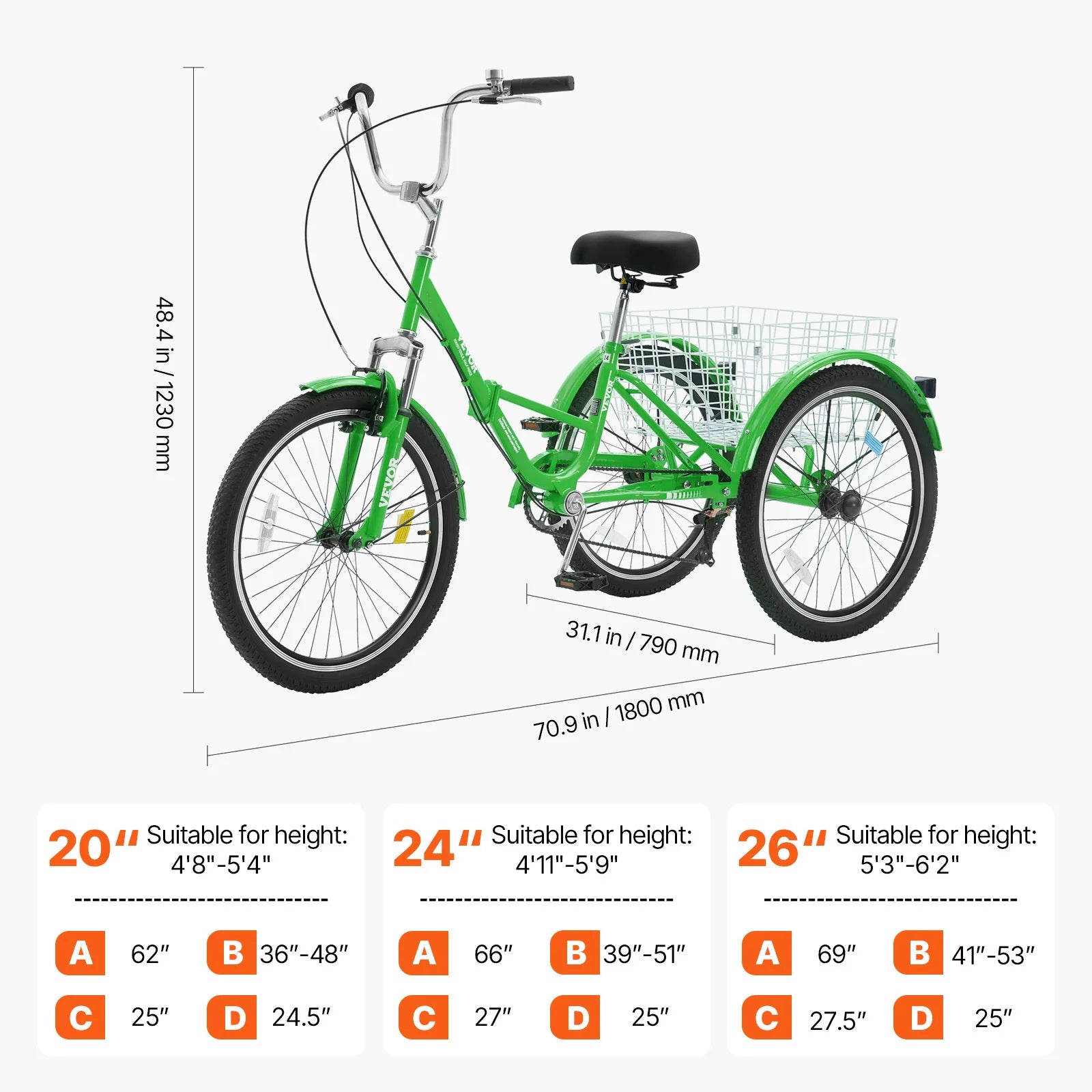 SucceBuy 20-26inch Folding Adult Tricycle 7 Speed Carbon Steel 3 Wheels with Basket Adjustable Seat Shopping Picnic For Seniors