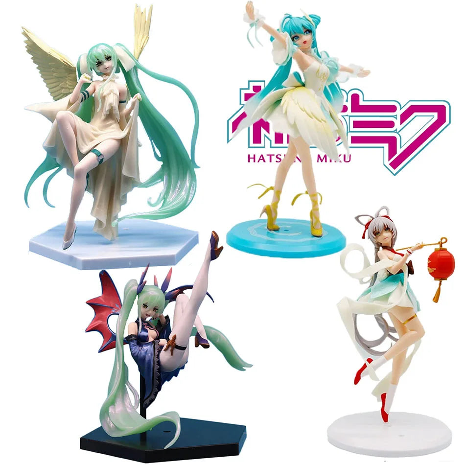 New 22cm Anime Hatsune Miku Figure Sexy Character Ornaments white pink chair Kawaii Car Decoration Collectible Model gift