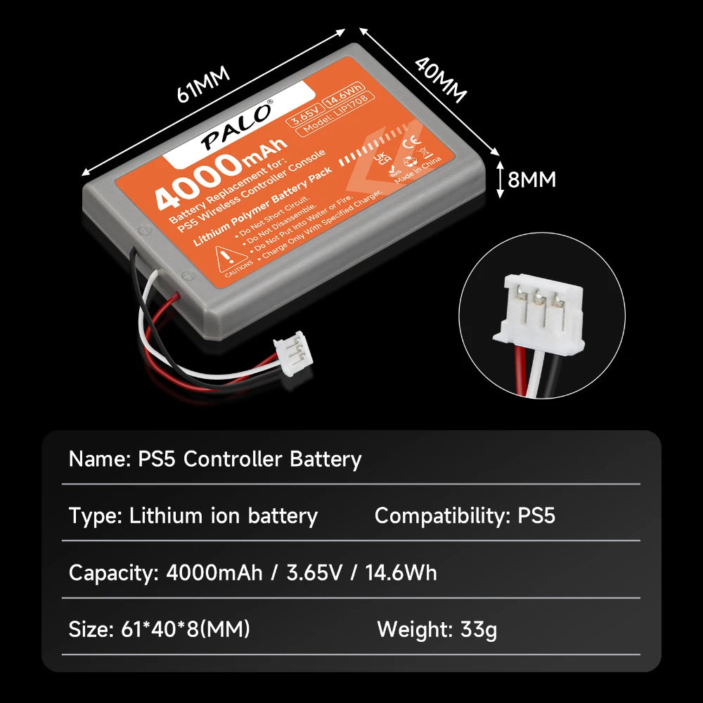 4000mAh PS5 PS 5 Wireless Controller Akku für Sony Playstation 5 LIP1708 Dualsense Gamepad Controller CFI-ZCT1W CFI-ZCT1J