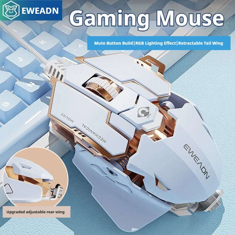 EWEADN G5 USB-Gaming-Maus mit Kabel, wahlweise stumm oder hörbar, Tasten, Makro-Funktionstasten, für Desktop, Laptop, Computer, Schule