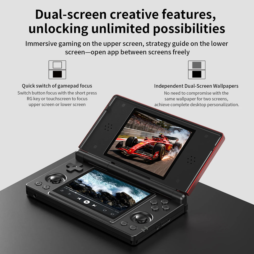 RG DS Handheld Game Console 4‘’ Dual IPS Touchscreen RK3568 Processor Android14 Hall Effect Magnetic Switch Fliptop Video Player