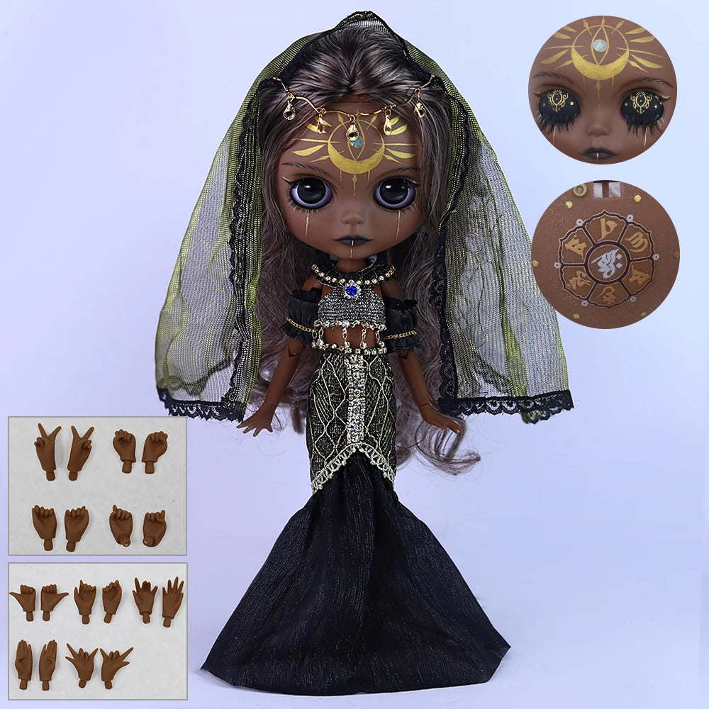 ICY DBS Blyth 1/6 Doll Hand-Painted Set Super Black Skin Frosted Face Doll Set SD