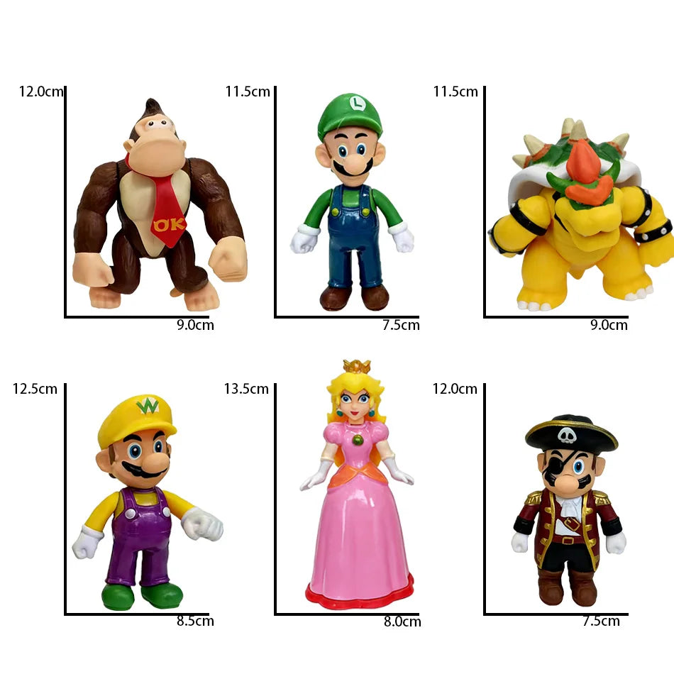 NEW in stock 12CM 12pcs Q Posket Mario SuperMario Dinosaur Doll Handmade Models Cake Decorations Action Figure Gifts for kids