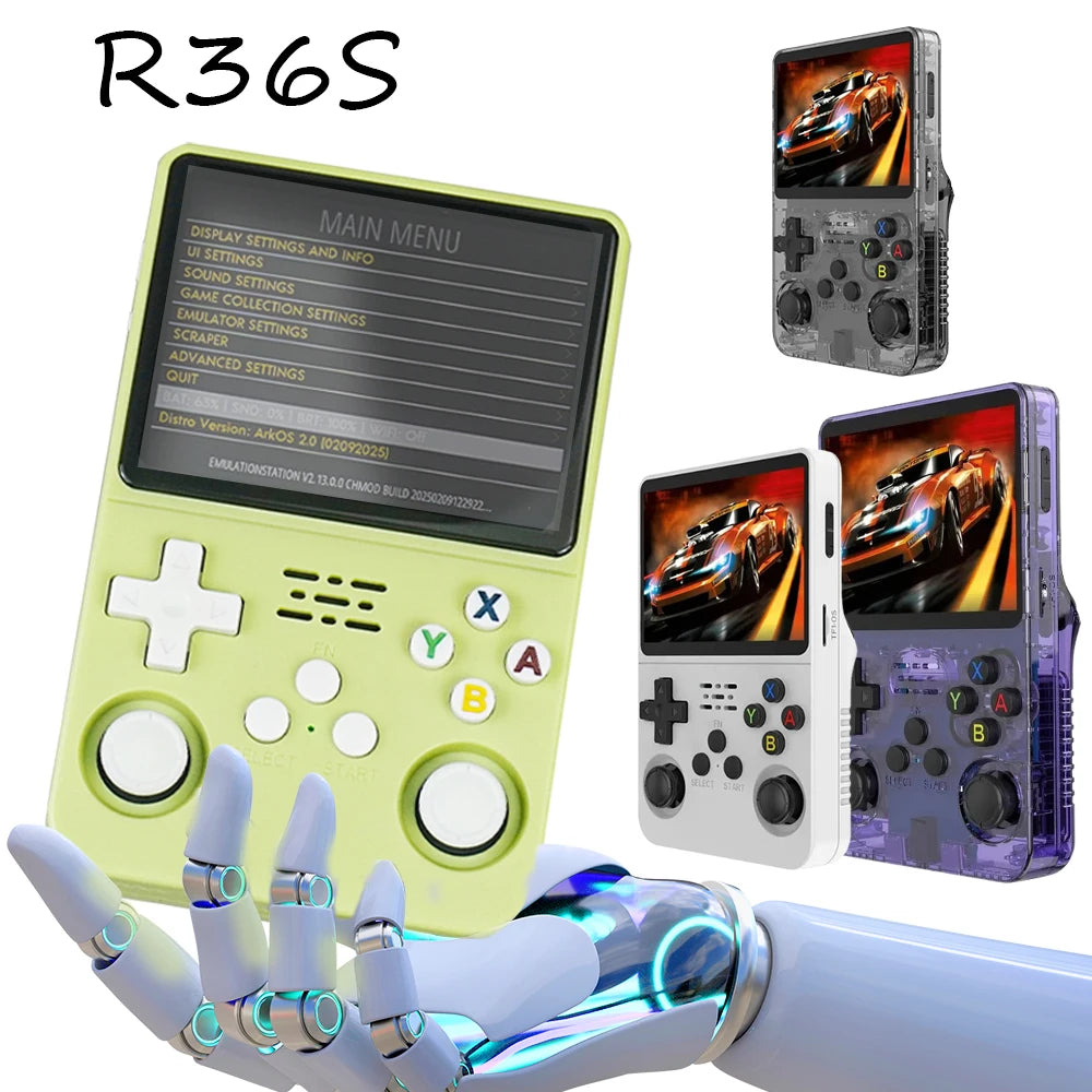 R36S Ръчна игрова конзола 3.5-инчов IPS екран 128G Класически ретро игрови конзоли Arkos System Преносим джобен видеоигрови плейър