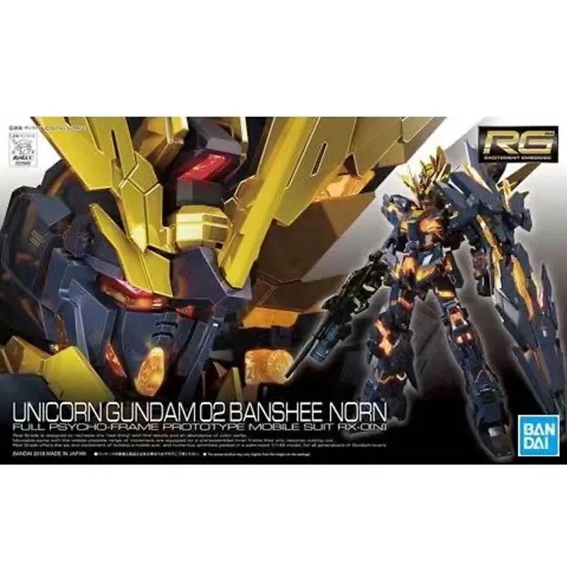 Bandai Genuine UNICORN GUNDAM 02 BANSHEE NORN RG Anime Action Figure Robot Periphery Action Figure Toy