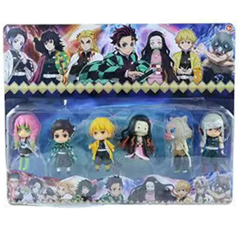 6 Style/Set Q Version Demon Slayer Standing Ghost Doll Tanjiro Nidouzi Inosuke Zenizu Figure Action Figure Movie Model Toys Doll