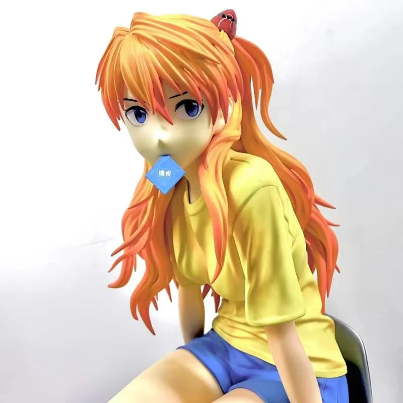 Asuka Sitting Position Bread Gk Model Handmade Animation 2D Beautiful Girl Desktop Chassis Collectible Anime Figurine