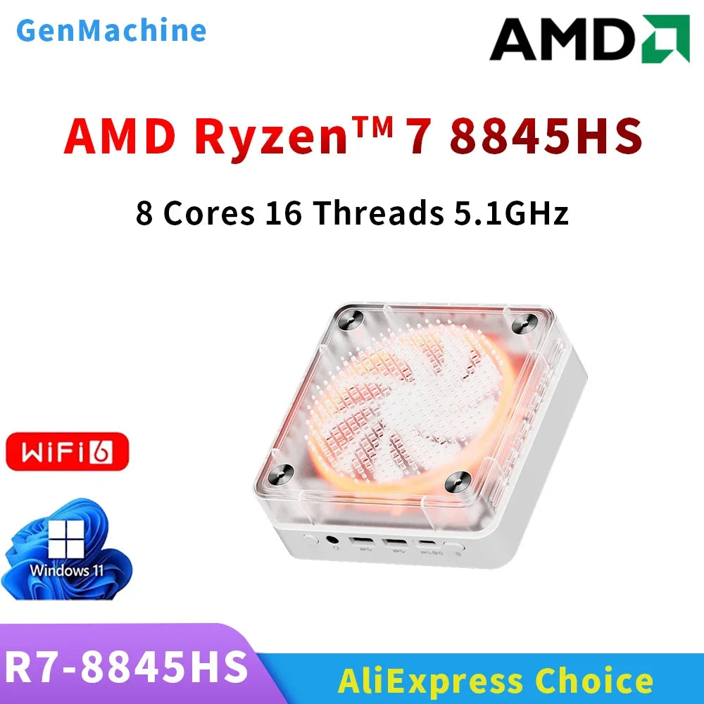 Genmachine Ryzen 8845HS 7840HS 7940HS Mini PC Windows 11 WiFi Gaming PC Display Gaming Pc Diy Gaming Computer Ordenador