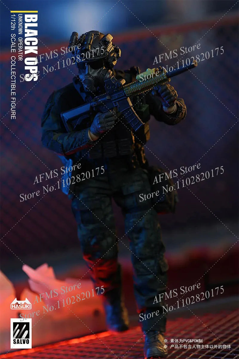 HASUKI SA01 1/12 Scale Collectibles Black OPS Night Action Team Full Set 6Inch Men Soldier Action Figure Body Models Toys
