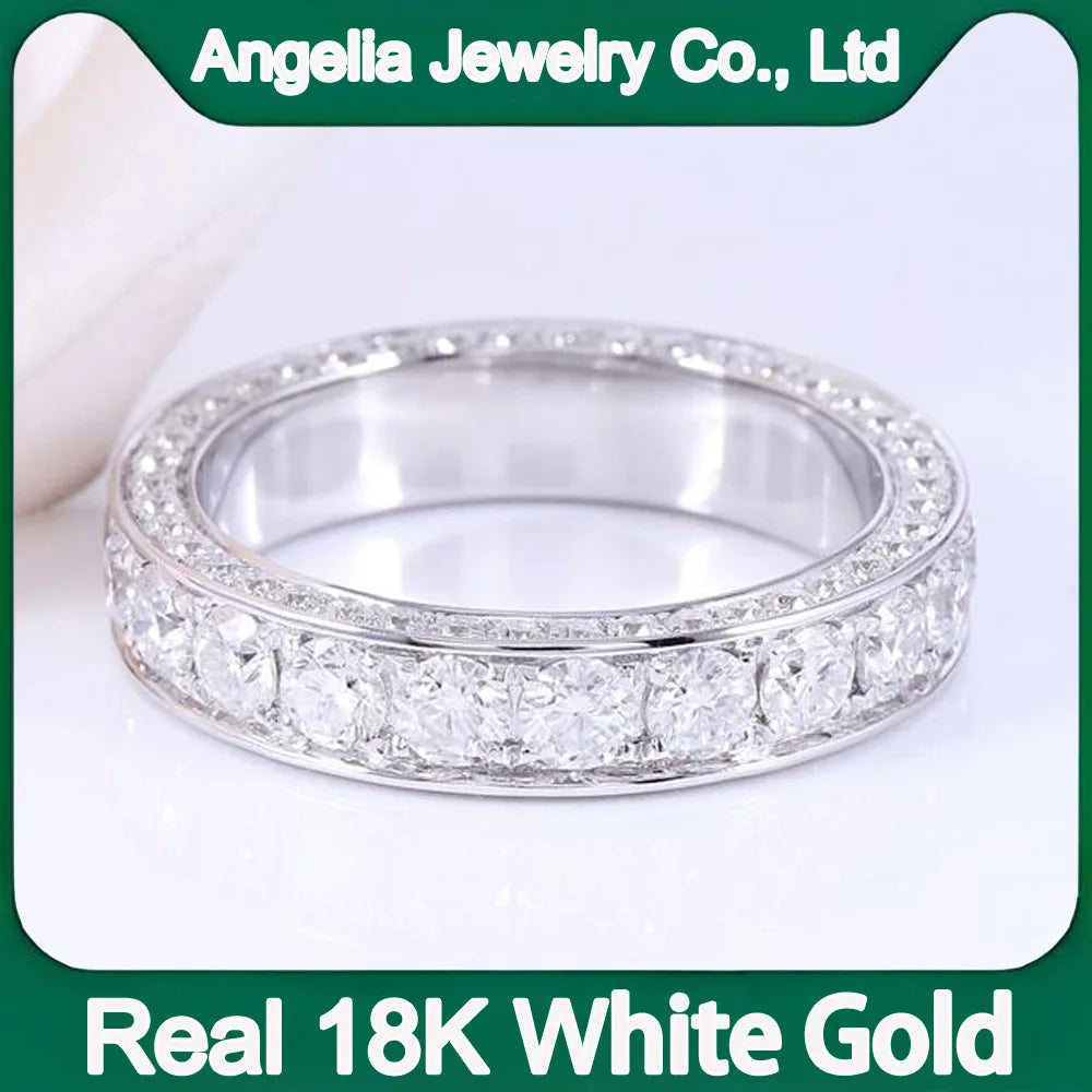 Custom Real Solid 18K White Gold Eternity Rings Men Engagement Anniversary Wedding Rings Round Moissanite Diamond Rings Women