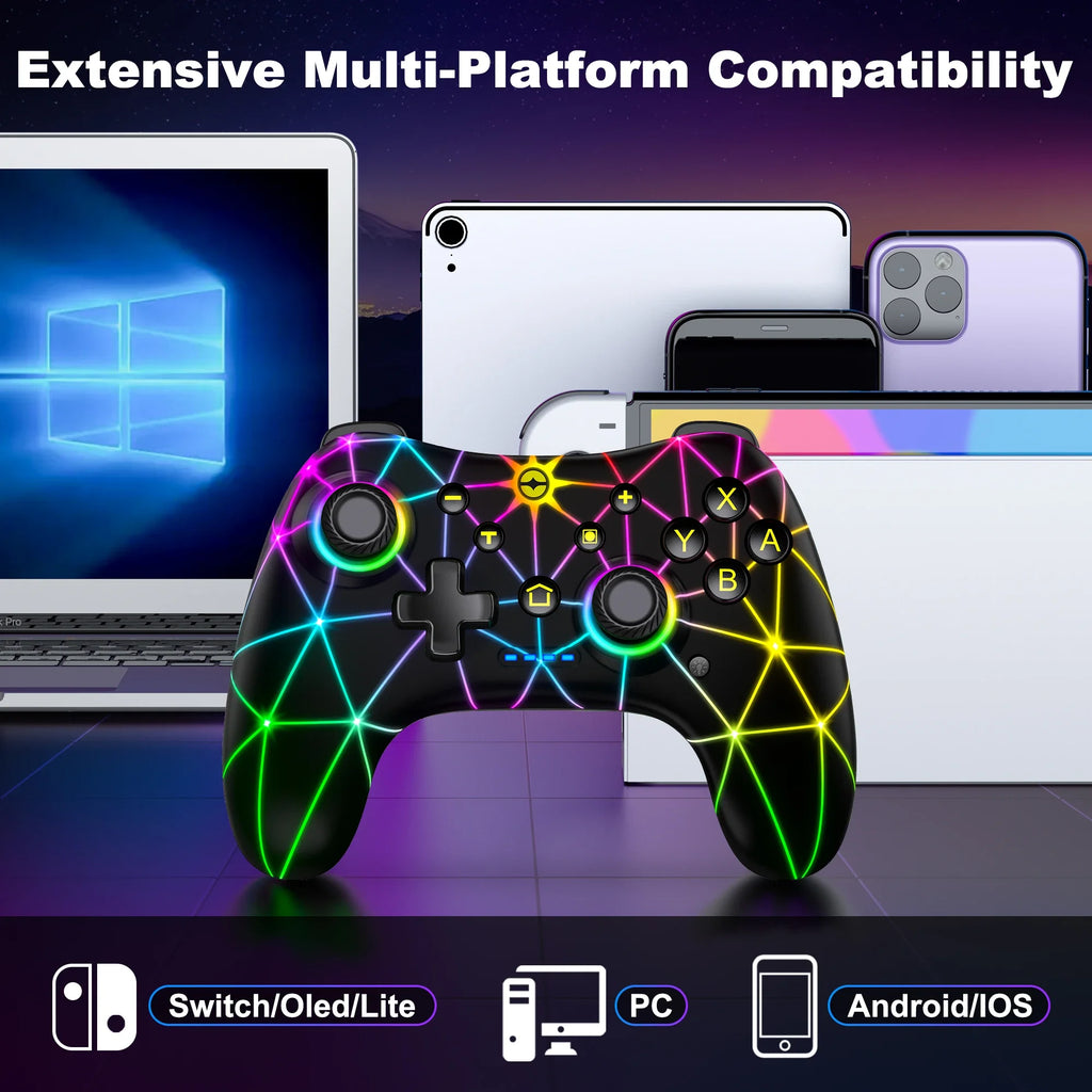 DinoFire Wireless Controller RGB For Nintendo Switch OLED / Lite Multi-function Pro Gamepad with 800Mah Battery Turbo Function