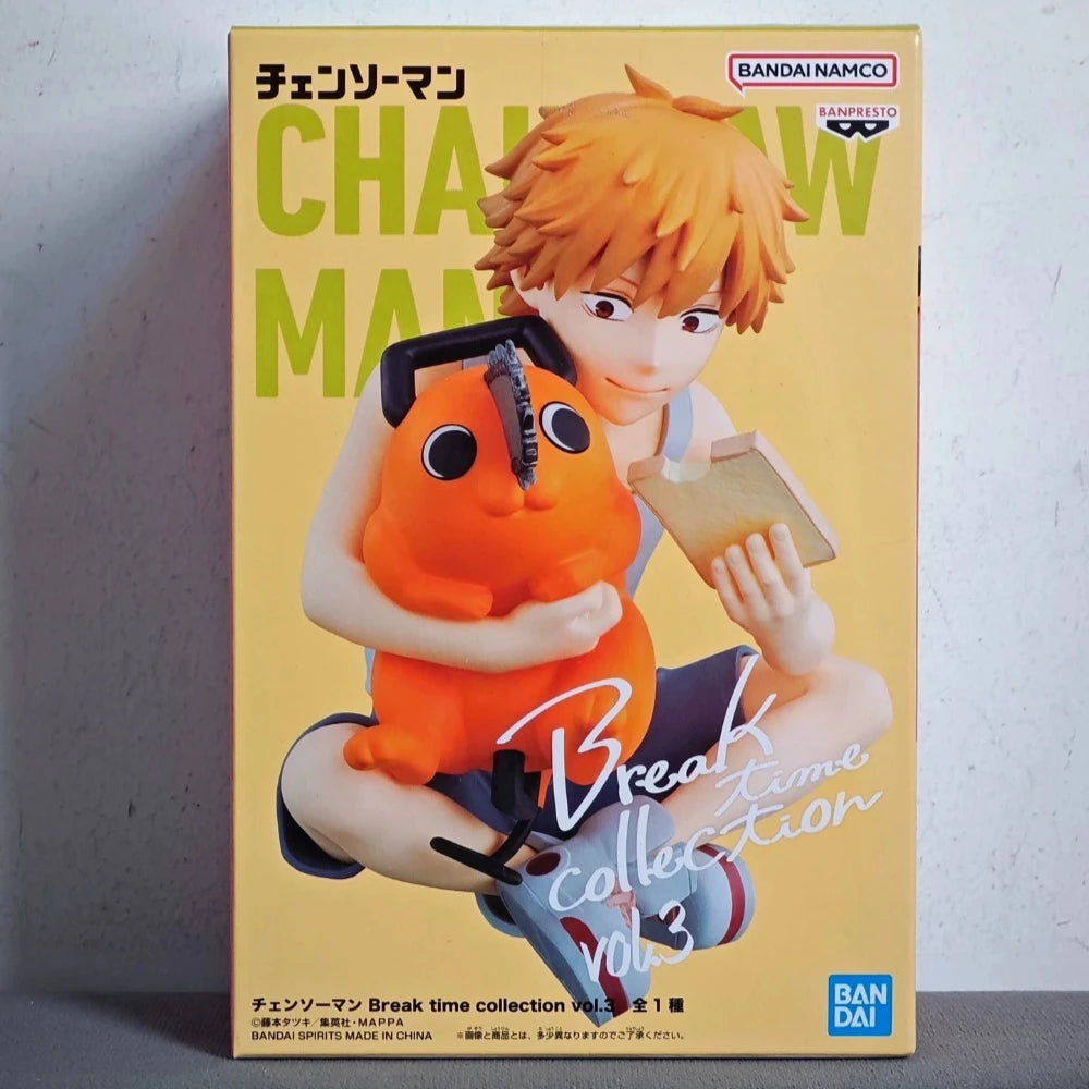 In Stock Bandai Original Genuine Banpresto Anime Chainsaw Man Denji Pochita Break Time Collection Vol.3 Model Toys 7cm Figure