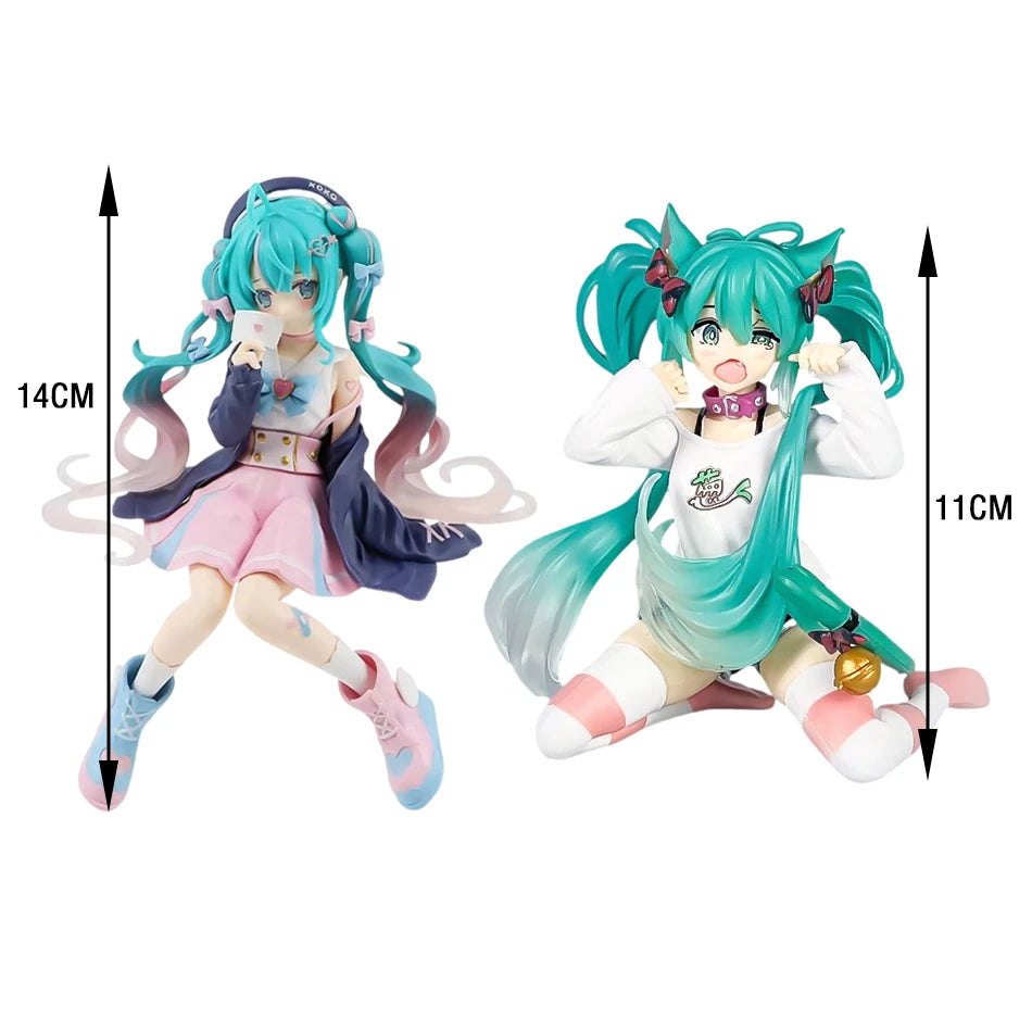 11/14cm 2pcs Anime Figurine Sitting Posture Cat Ear Hatsune Miku Action Model Pvc Toy Collection Desktop Accessories Gift