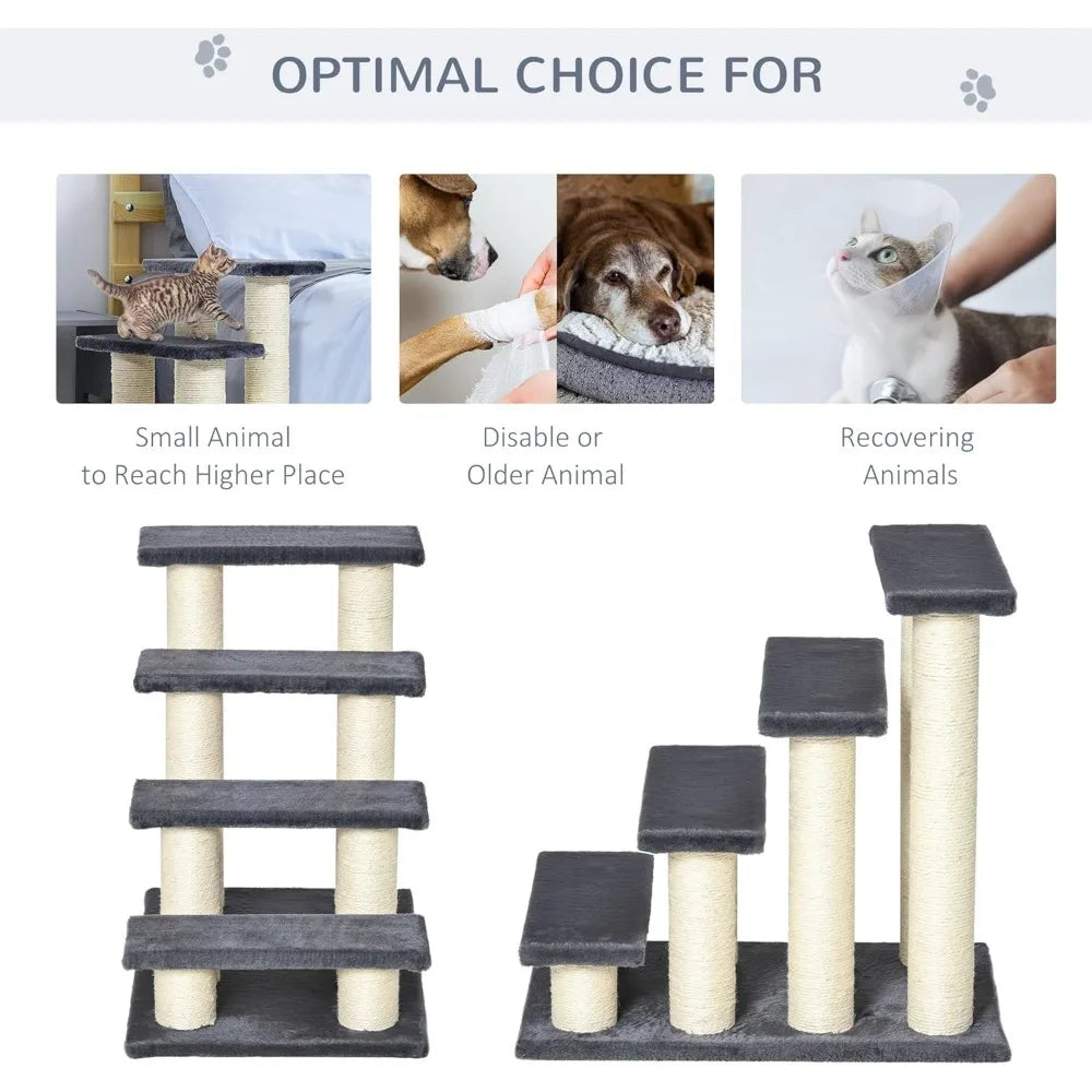 Cat Tree with 4 Steps for High Beds Couch, Cute Stair Shaped Cat Tree for Indoor Cats or Dogs w/Sisal Scratching Post, Climbing