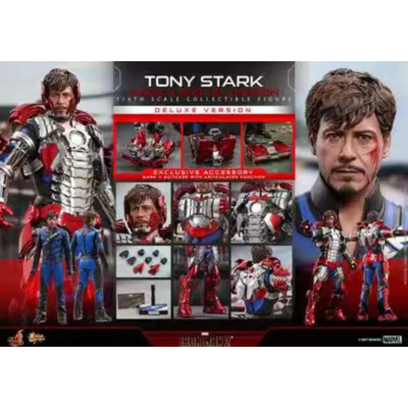 Original Hot Toys MARVEL Iron Man TONY STARK MARK V SUIT UP VERSION Anime Figure Toys Models Collection