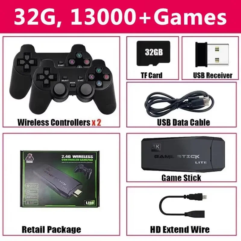 Retro Video Game Console Built-in 20000+ Games Handheld Game Player 64G 4K TV Game Stick 2.4G Wireless Controller Gamepad