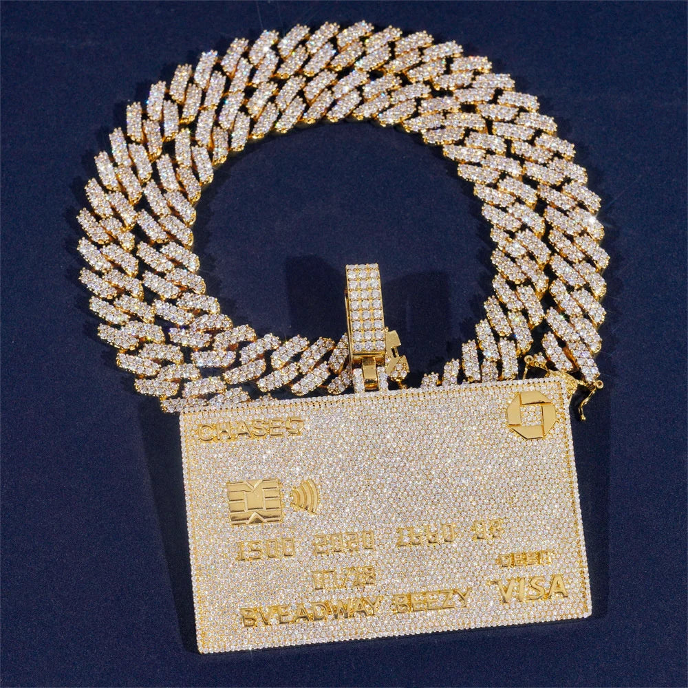 Moissminer VVS Moissanite Kreditkarte Anhänger Halsketten Für Männer Frauen Pass Tester S925 Silber Kette Hip Hop Schmuck GRA