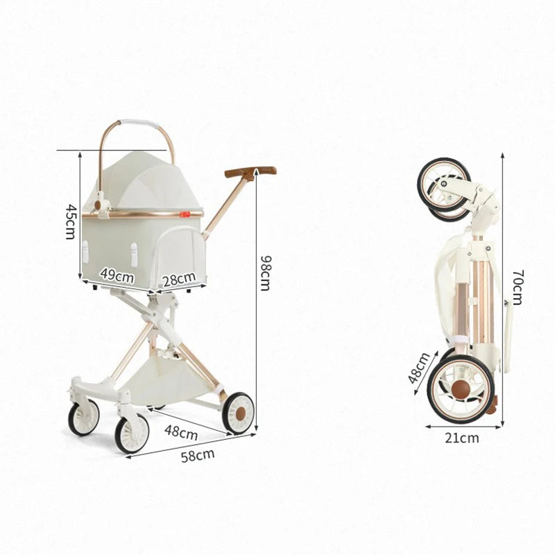 Leichter vierrädriger Haustier-Kinderwagen, faltbarer Katzen-Kinderwagen, tragbarer multifunktionaler Tragekorb, Heimtierbedarf für Reisen im Freien
