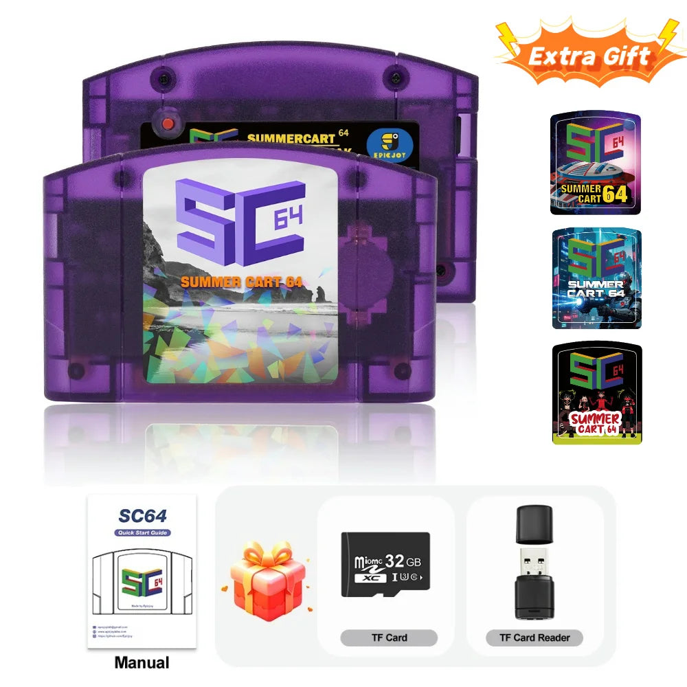 SummerCart 64 Open Source N64 For Nintendo 64 Game Card free 32GB SD Card 5400+games Compatibility Support 64DD Games