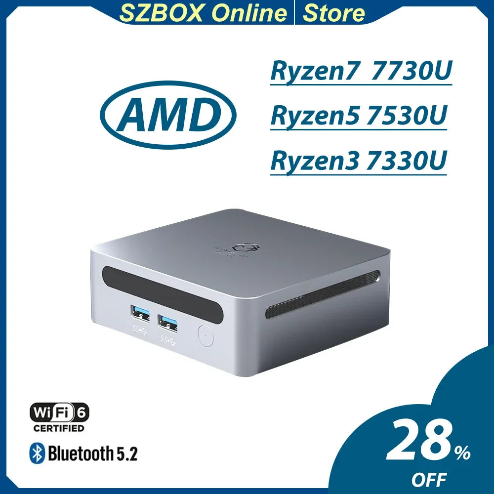 SZBOX Ryzen7 Mini-PC AMD Ryzen7 7730U 7530U Dual Channel DDR4 3200 MHz 16 GB 500 GB PCIe4.0 SSD WIFI6 BT5.2 DIY-Gaming-Computer