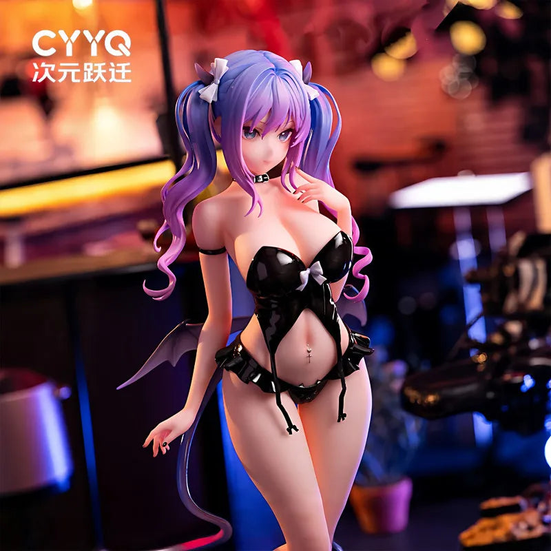 CYYQ Glowing Anime Succubus Girl Figure Twintail Purple Hair Statue Desktop PC Case Decor Collectible Gift For Anime Enthusiasts