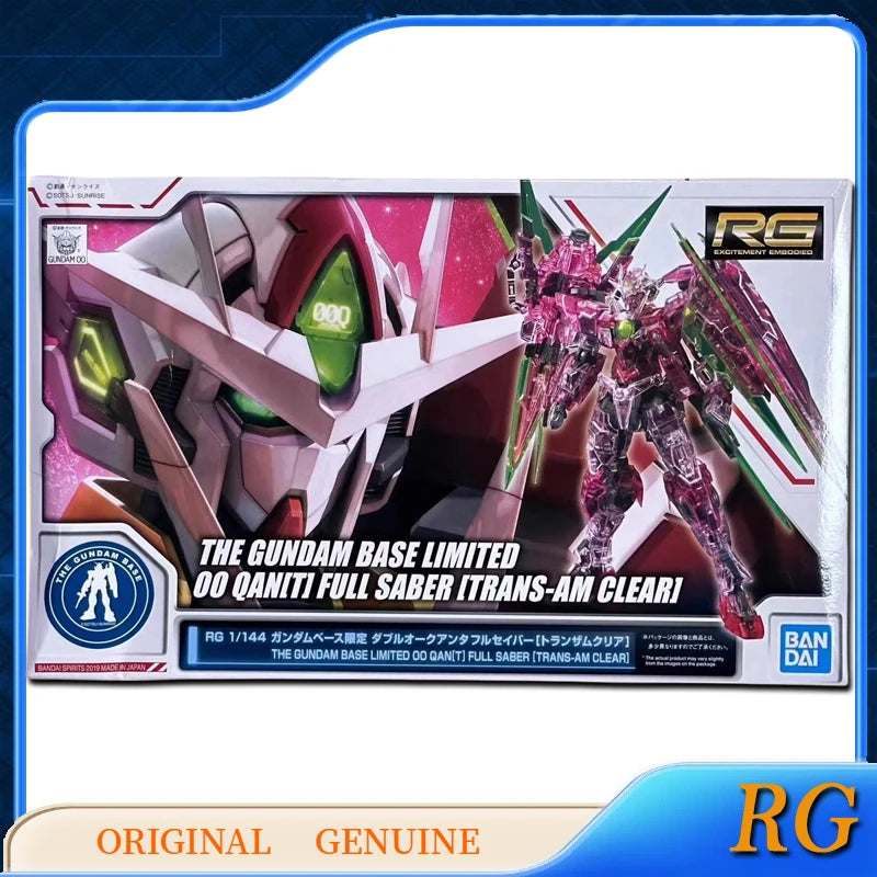 Bandai Original RG THE GUNDAM BASE LIMITED 00 QAN[T] FULL SABER CLEAR COLOR TRANS-AM CLEAR Action Figures Toys Boys Gift Model
