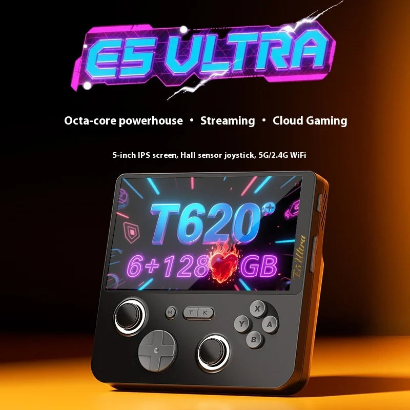 2025 New Dual System E5 Ultra 6+128gb Ram Cloud Gaming Handheld Console 5-Inch Ips Display Joystick For Entertainment
