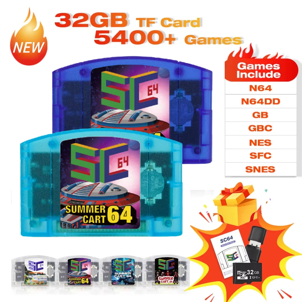 SummerCart 64 Open Source N64 For Nintendo 64 Game Card free 32GB SD Card 5400+games Compatibility Support 64DD Games