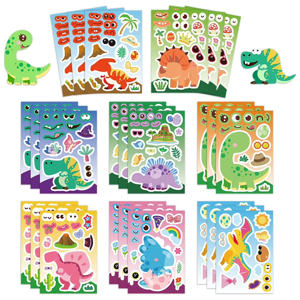 8Pcs Kreative Dinosaurier Cartoon Collage Aufkleber DIY Spiel Aufkleber Tier Handwerk Laptop Skateboard Aufkleber