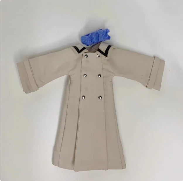 Handmade 1/12 Scale Frieren Elf Coat Blue Scarf Khaki Windbreaker Skirt Grey Jacket Navy Skirt Set fit 6inchs SHF Action Figure