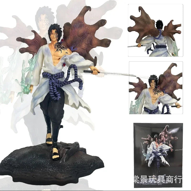 Naruto GK Tiemu 31cm Uchiha Sasuke Figure Mantra Seal Sharingan Fighting Scene Figurine Anime Model Ornaments
