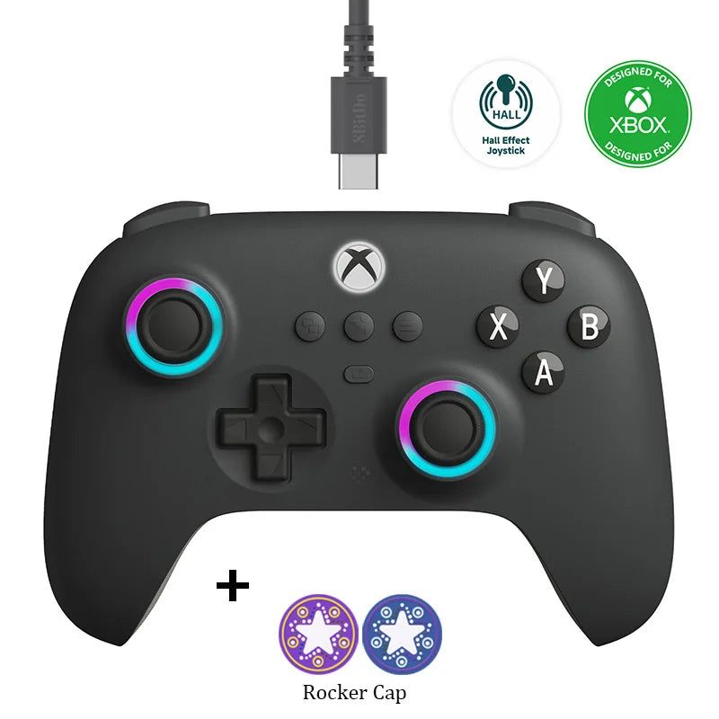 8BitDo Ultimate C Wired Controller For Xbox Series S, X, Xbox One RGB Lighting Fire Ring Hall Effect Joysticks For Windows 10/11