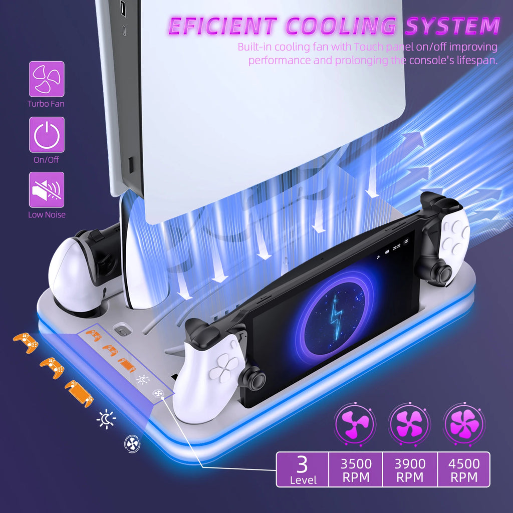 STORM WYRM For PS5 Slim/Pro Console Multi-function Cooling Storage Stand with Headset Hanging Rack,RGB Colorful Light JYS-P5225