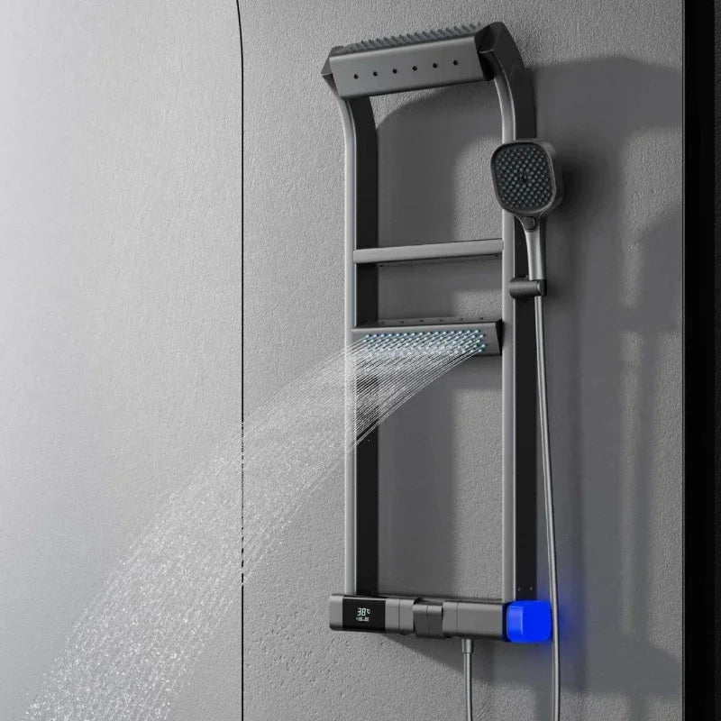Multi-Function Thermostatic Shower System with Digital Display, High Pressure Rotating Showerhead, Bathroom Shower Set