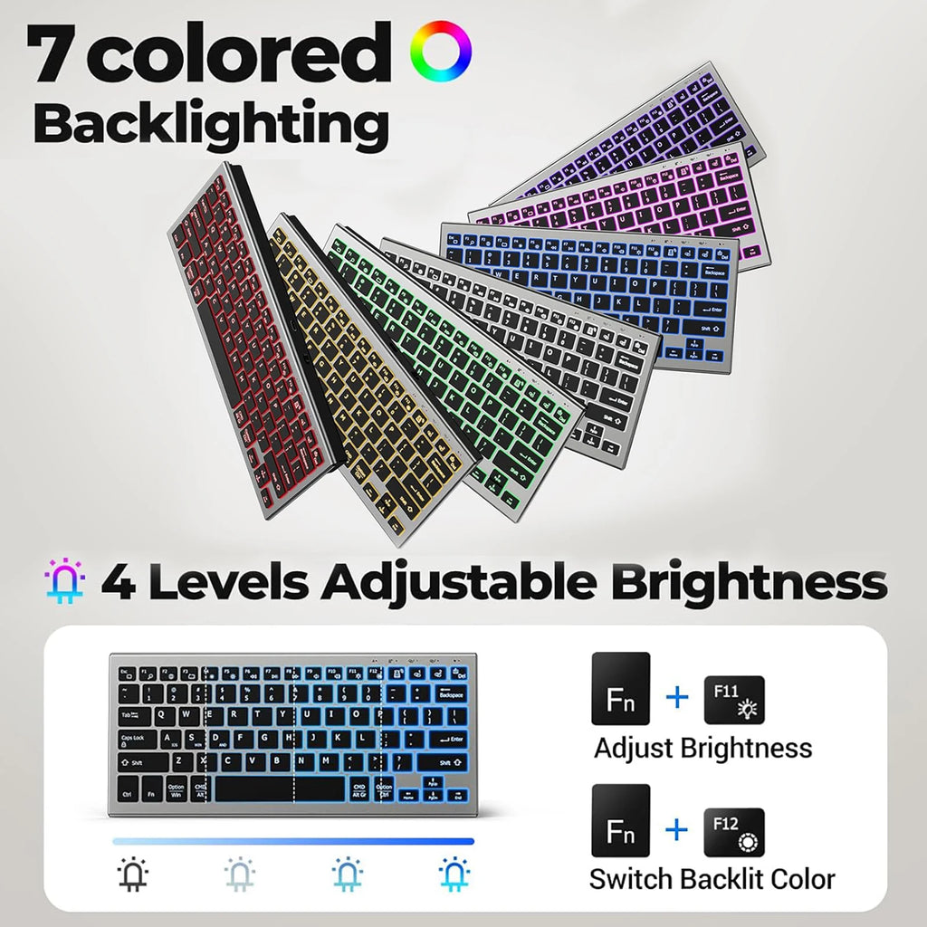 Kabellose Tastatur- und Mauskombination, Bluetooth, RGB-Hintergrundbeleuchtung, leise, schlank, kompakt, Schere, wiederaufladbar, 2,4 G, USB, für PC, Laptop, iPad, Mac
