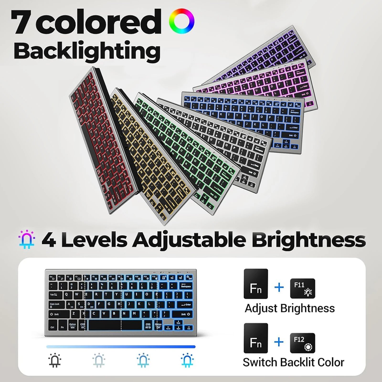 Kabellose Tastatur- und Mauskombination, Bluetooth, RGB-Hintergrundbeleuchtung, leise, schlank, kompakt, Schere, wiederaufladbar, 2,4 G, USB, für PC, Laptop, iPad, Mac