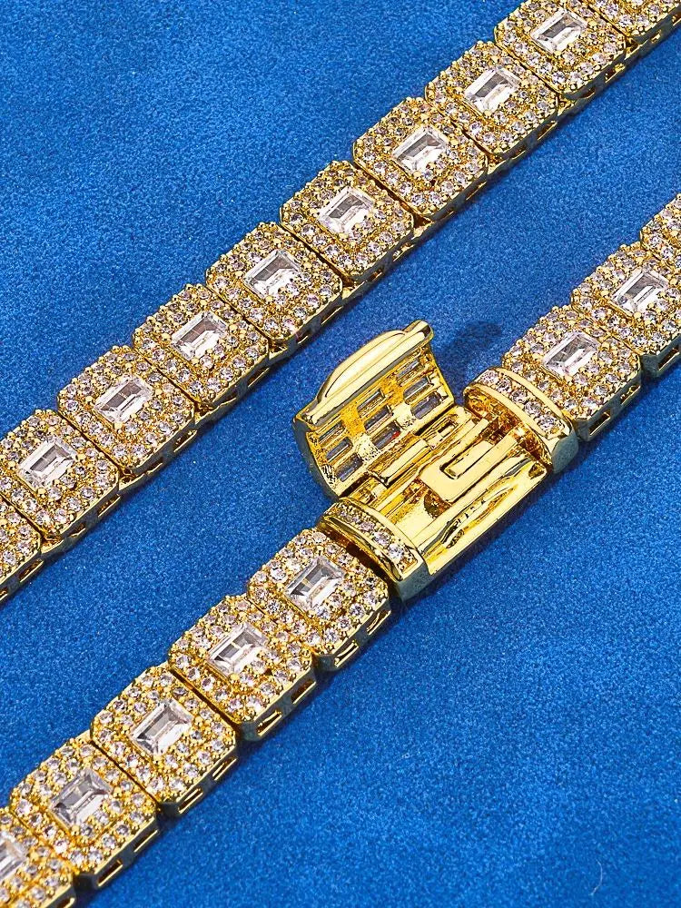 7,5 mm Armband Hip Hop Herren Rock Sugar Cuban Chain Funkelnder Tennis Cluster Diamant Vergoldete Halskette Damen Geschenke