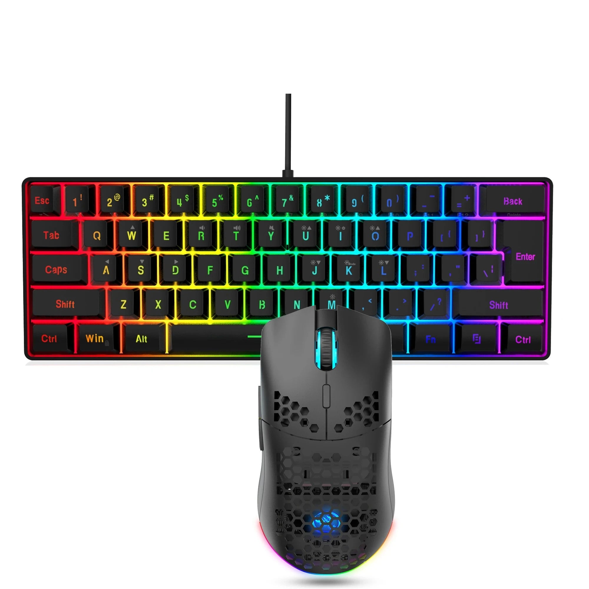Hot sale 60% mini portable gaming keyboard and mouse combos wired keyboard ergonomic RGB backlit wireless mouse for laptop game