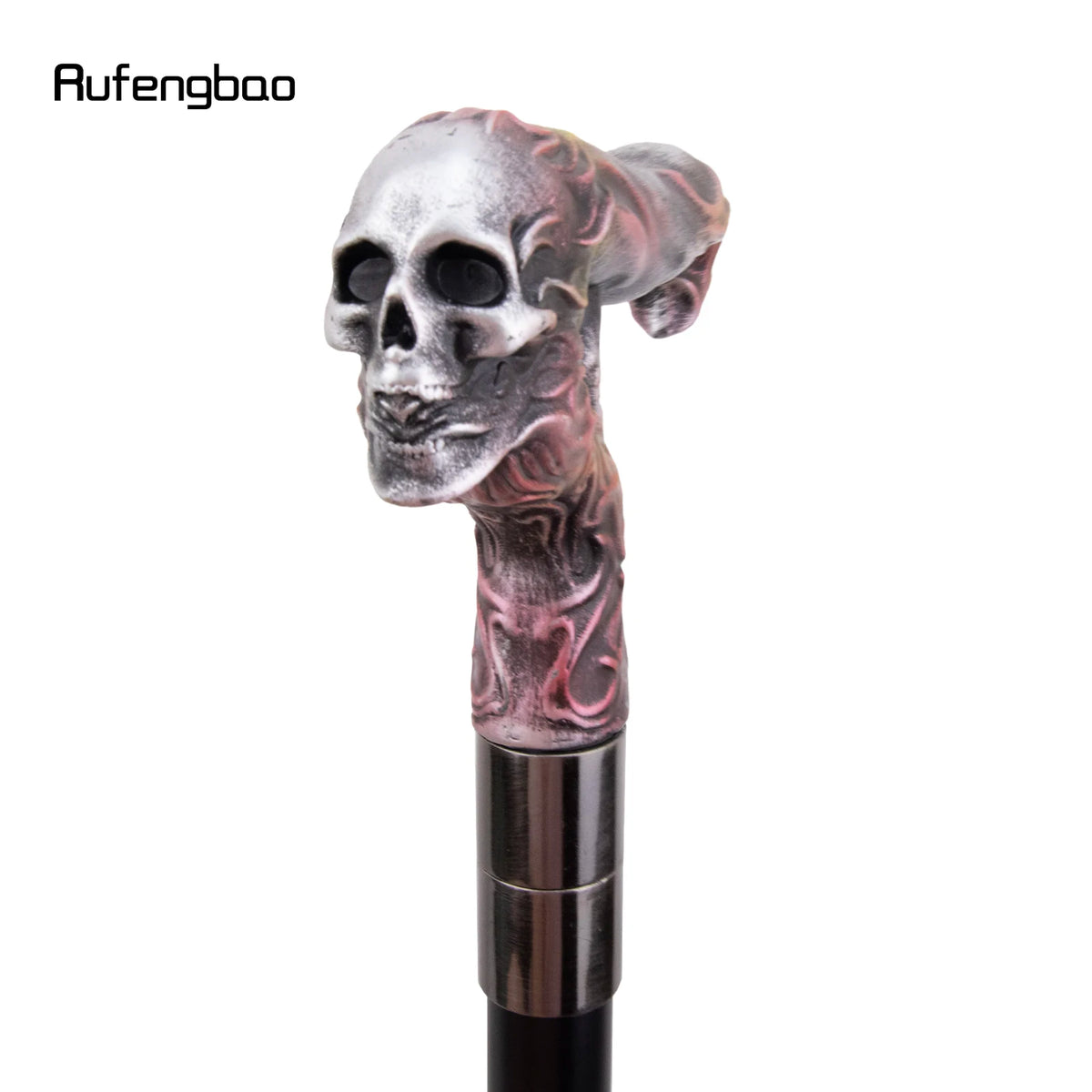 Silver Resin Long Head Skull Colorful Cane Fashion Decorative Steel Stick Gentleman Elegant Cosplay Cane Knob Crosier 96cm