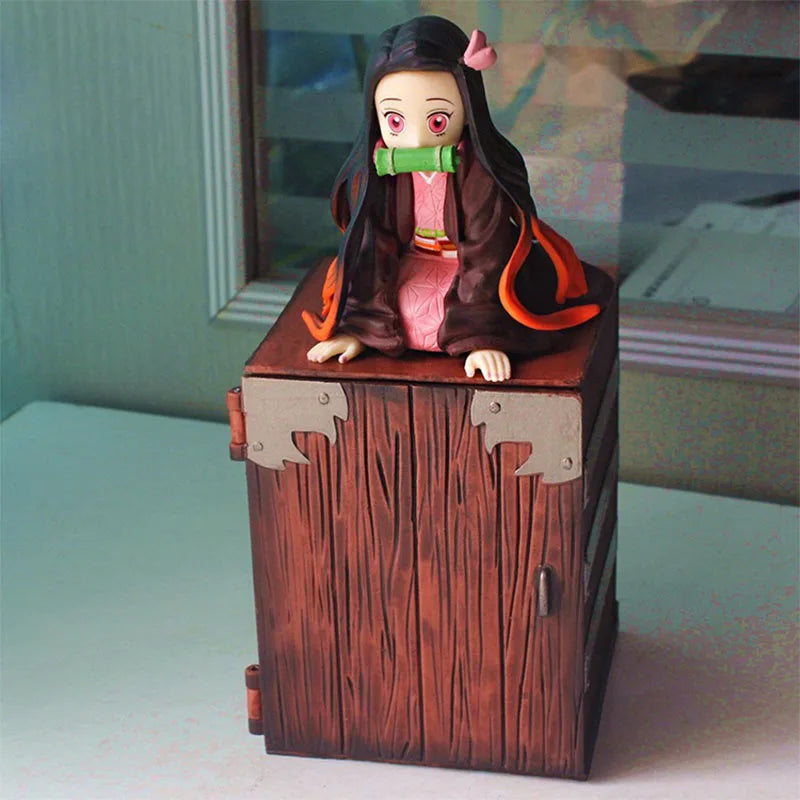 9CM Kawaii Dämon Slayer Nezuko Mit Box Up Art Mini Niedliche Kimetsu Keine Yaiba Figurine Schöne Modell Puppen Spielzeug